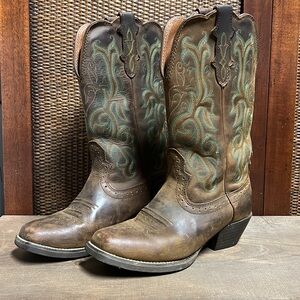 Justin’s Boots Teal & Gold Leather Womens Cowboy Boots